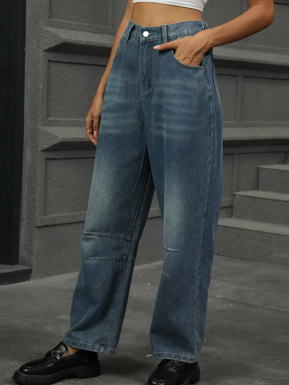 Half Elastic Waist Straight Leg Jeans – Trendsi | ClozArt