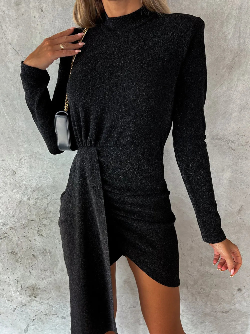 Heathered Mock Neck Long Sleeve Mini Dress – Trendsi | ClozArt