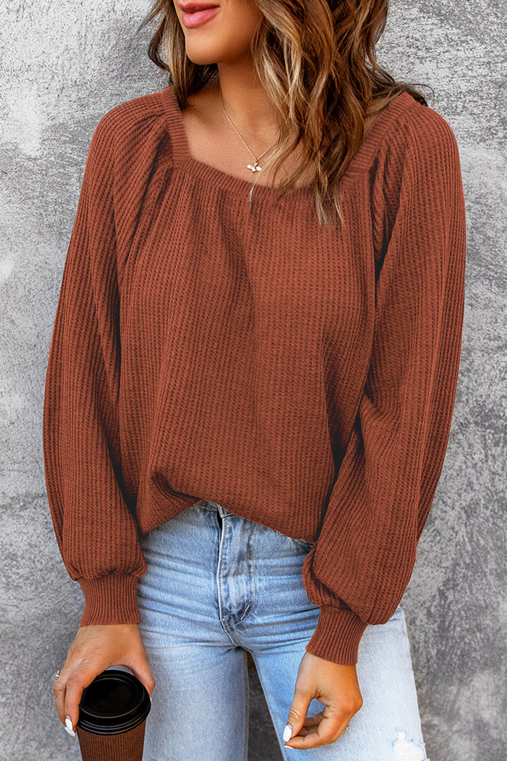 Square Neck Waffle-Knit Top – Trendsi | ClozArt