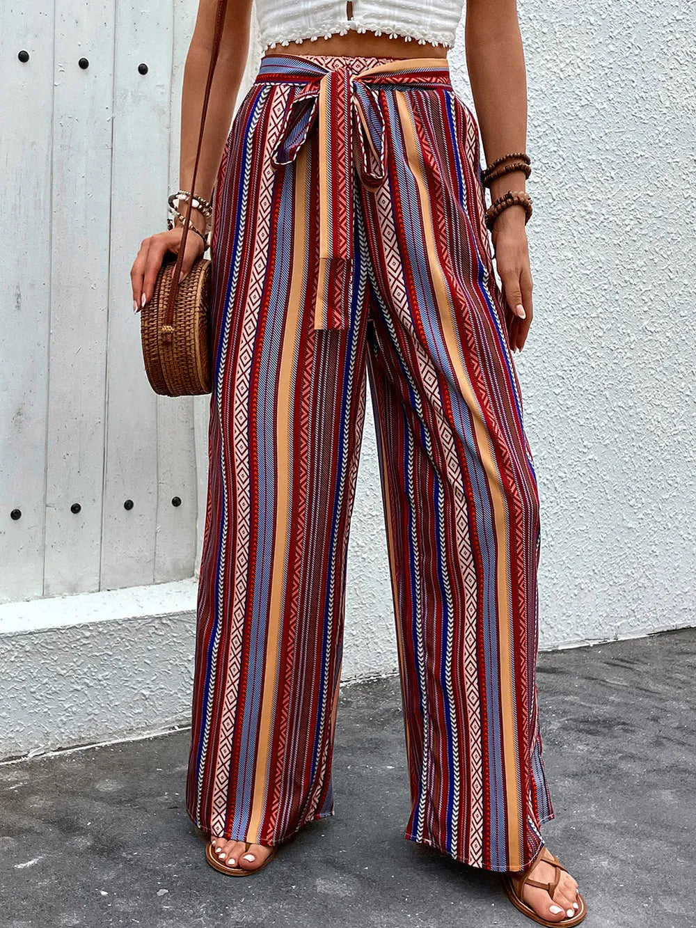 Perfee Tied Geometric Wide Leg Pants – Trendsi | ClozArt