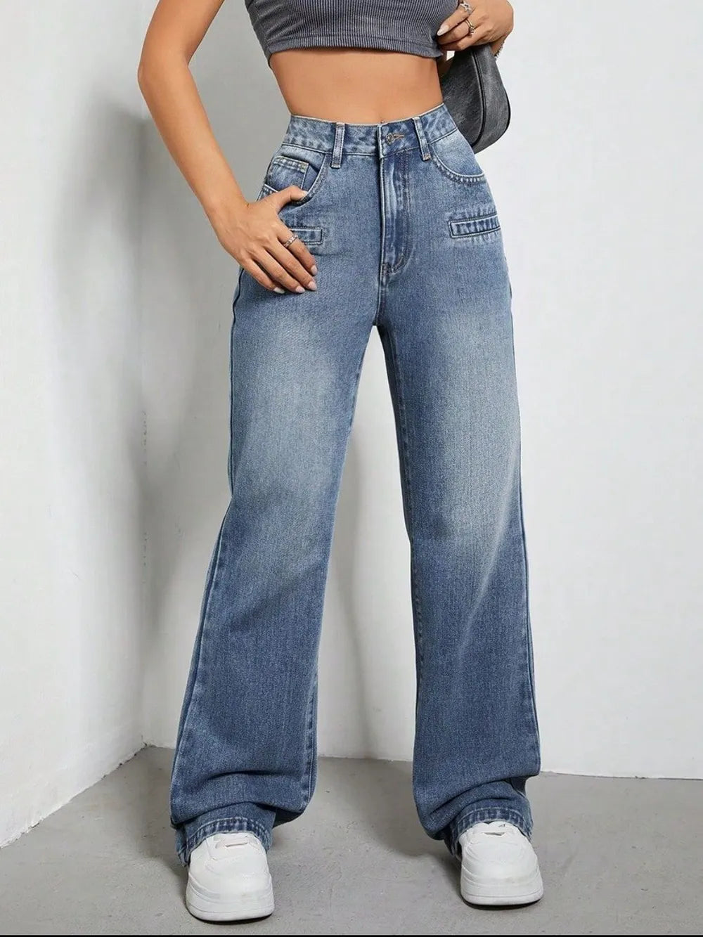 High Rise Wide Leg Jeans with Pockets – Trendsi | ClozArt