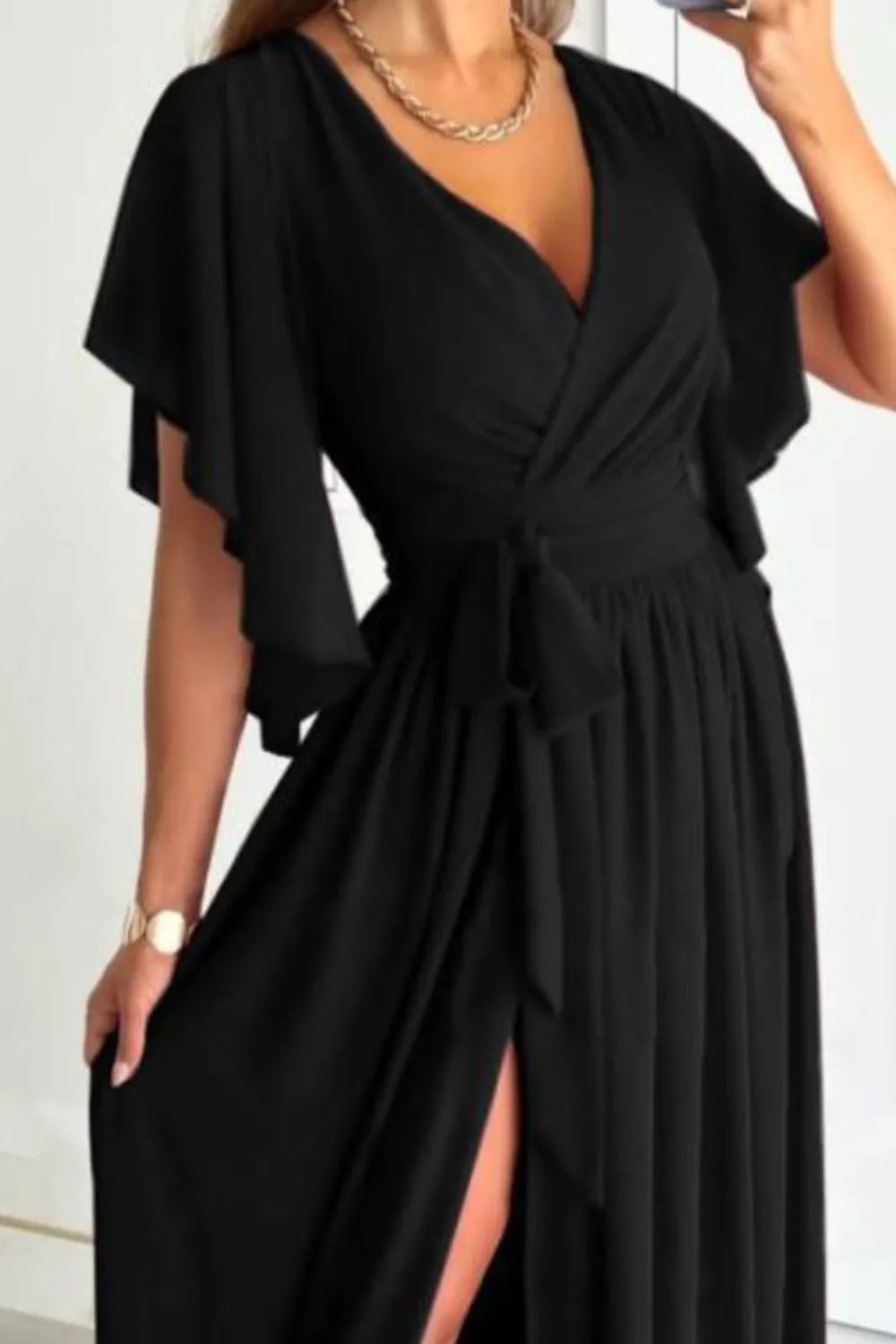 Surplice Flutter Sleeve Maxi Dress – Trendsi | ClozArt