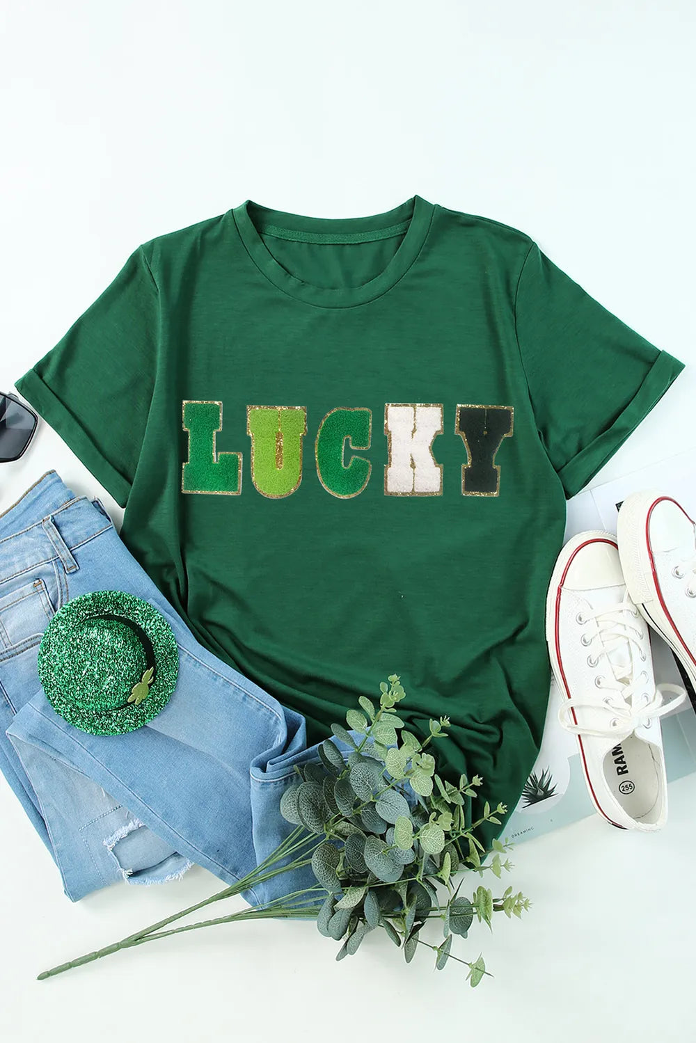 LUCKY Round Neck Short Sleeve T-Shirt – Trendsi | ClozArt