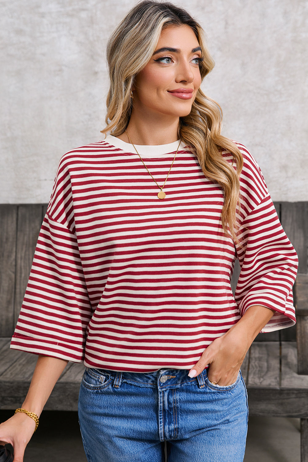 Red Striped Bowknot Backless T-Shirt – Shewin | ClozArt