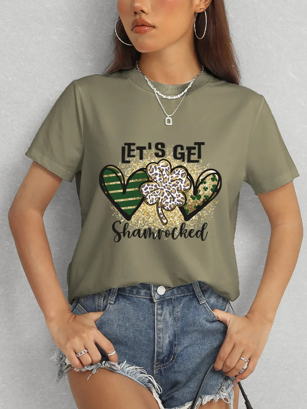 Lucky Clover Round Neck Short Sleeve T-Shirt – Trendsi | ClozArt