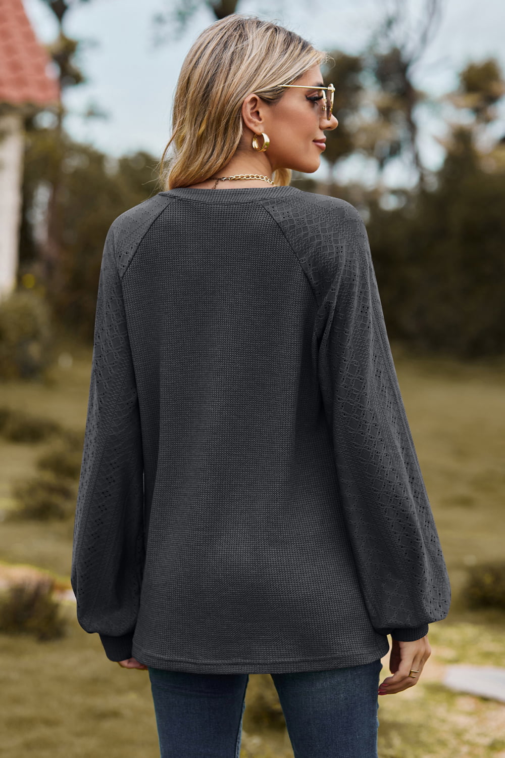 Notched Neck Raglan Sleeve Blouse – Trendsi | ClozArt
