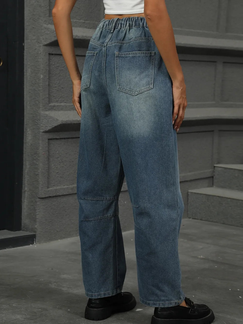 Half Elastic Waist Straight Leg Jeans – Trendsi | ClozArt