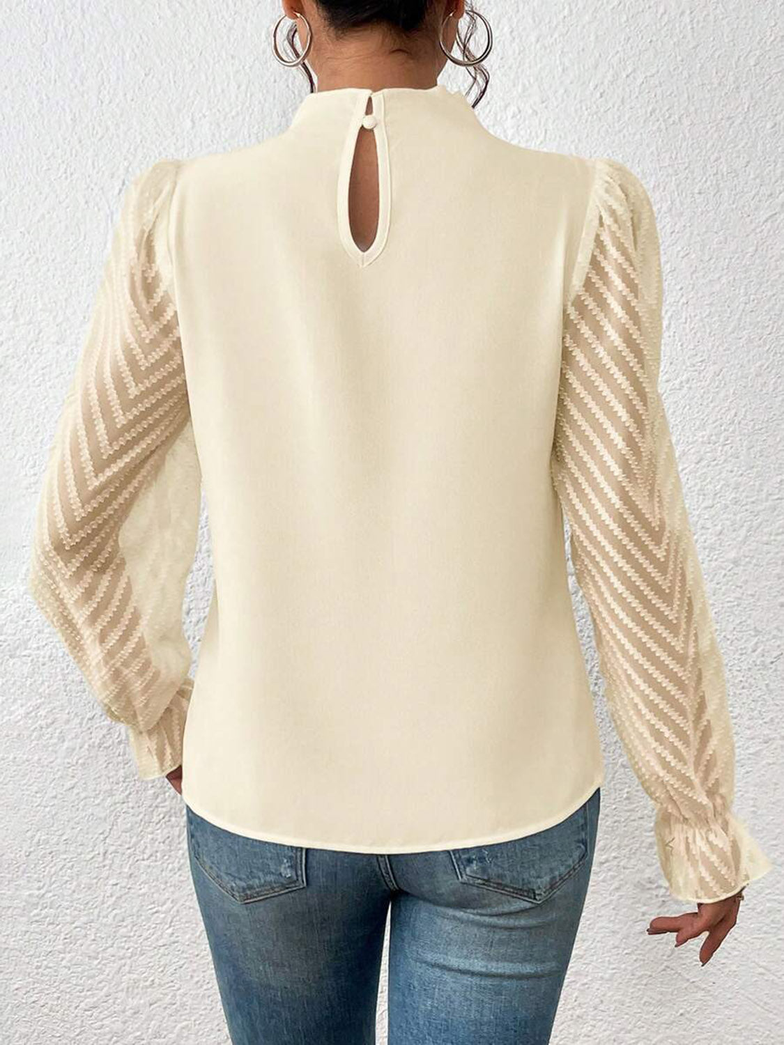 Mock Neck Flounce Sleeve Blouse – Trendsi | ClozArt