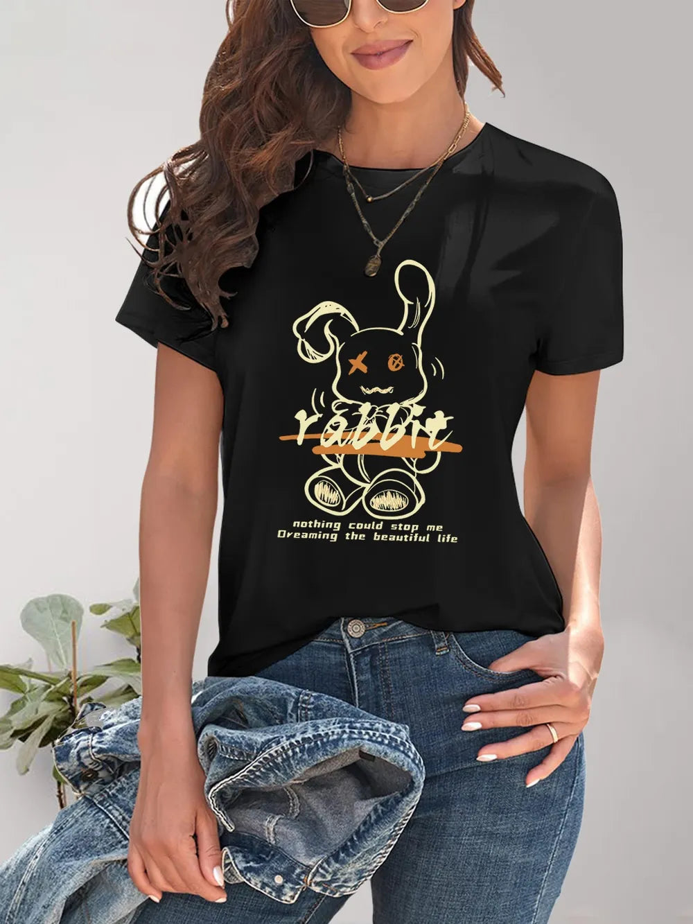 Rabbit Graphic Round Neck Short Sleeve T-Shirt – Trendsi | ClozArt