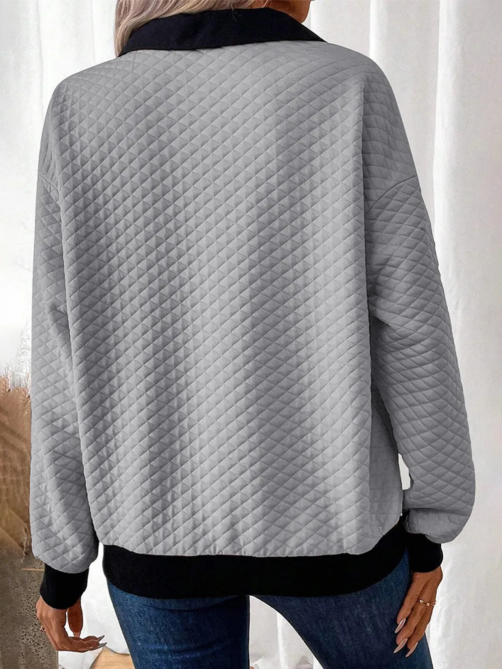 Texture Quarter Button Long Sleeve Sweatshirt – Trendsi | ClozArt