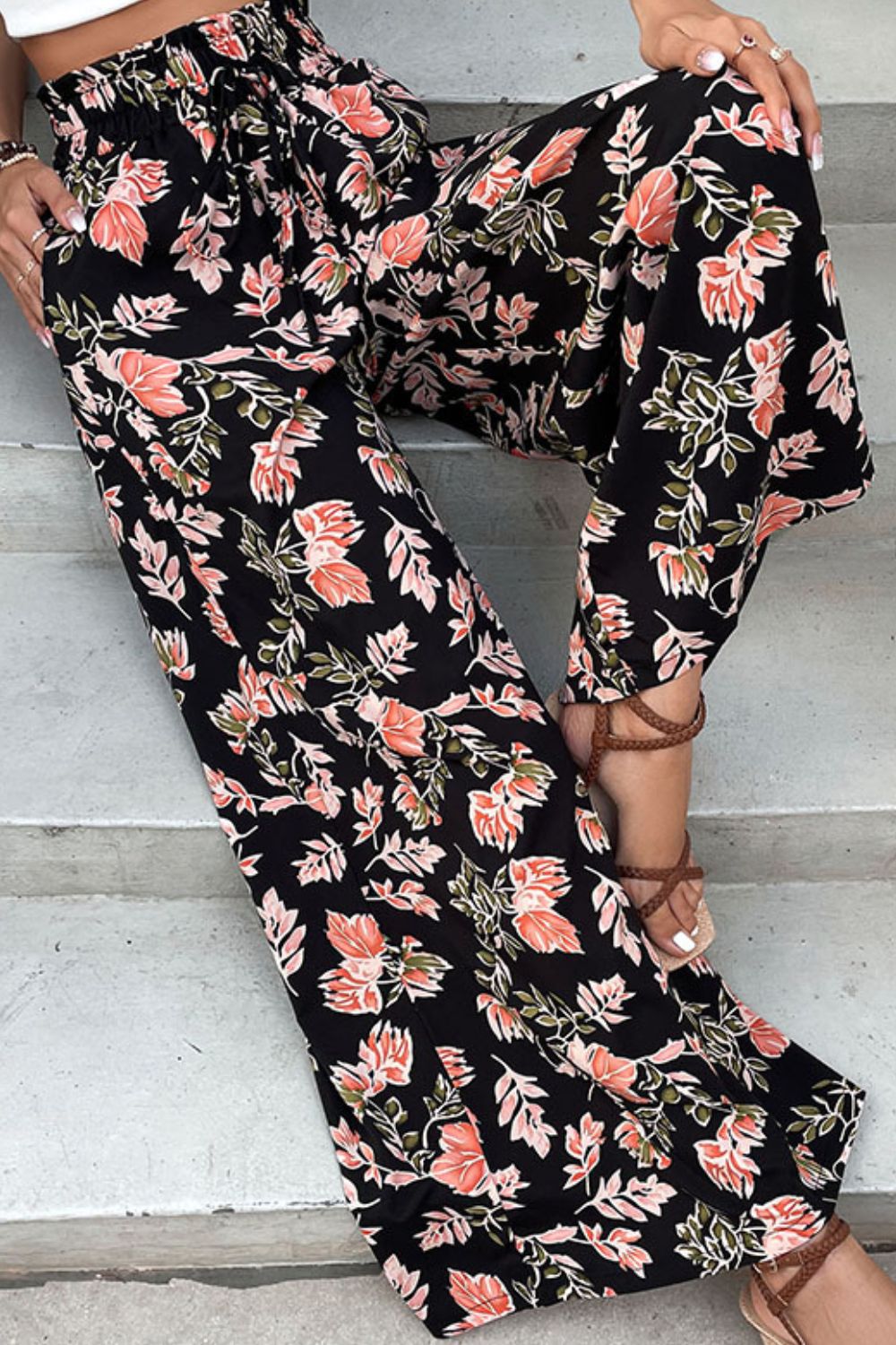 Perfee Floral Pull-On Wide Leg Pants – Trendsi | ClozArt