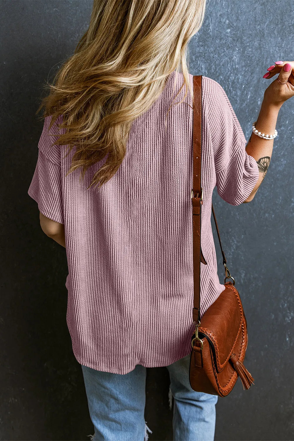 Textured V-Neck Dropped Shoulder T-Shirt – Trendsi | ClozArt