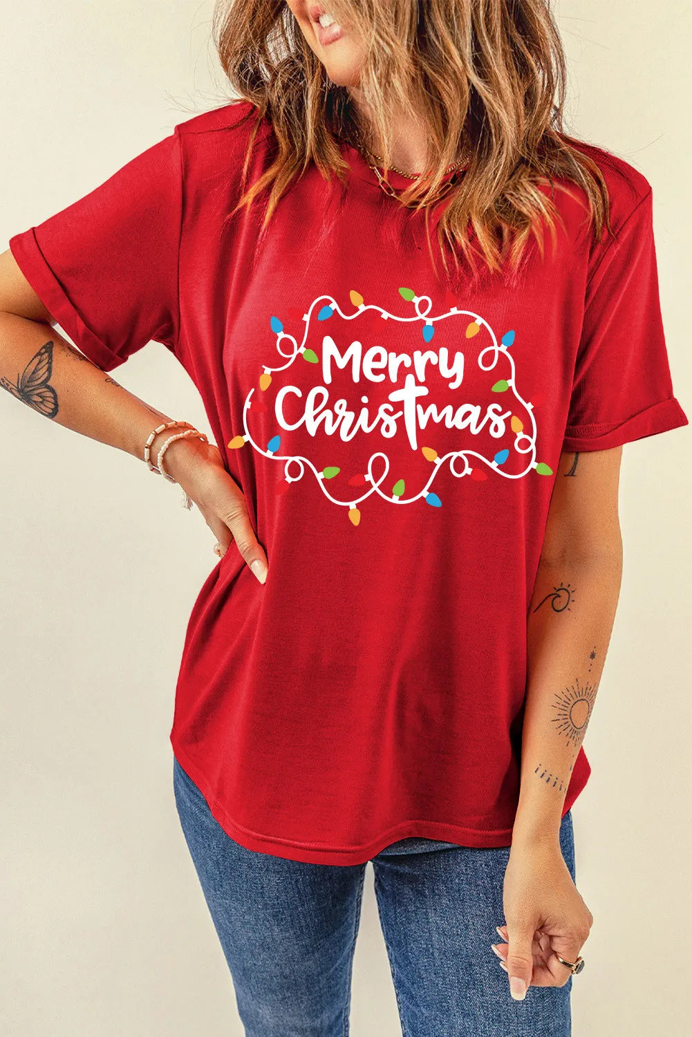 MERRY CHRISTMAS Round Neck Short Sleeve T-Shirt – Trendsi | ClozArt