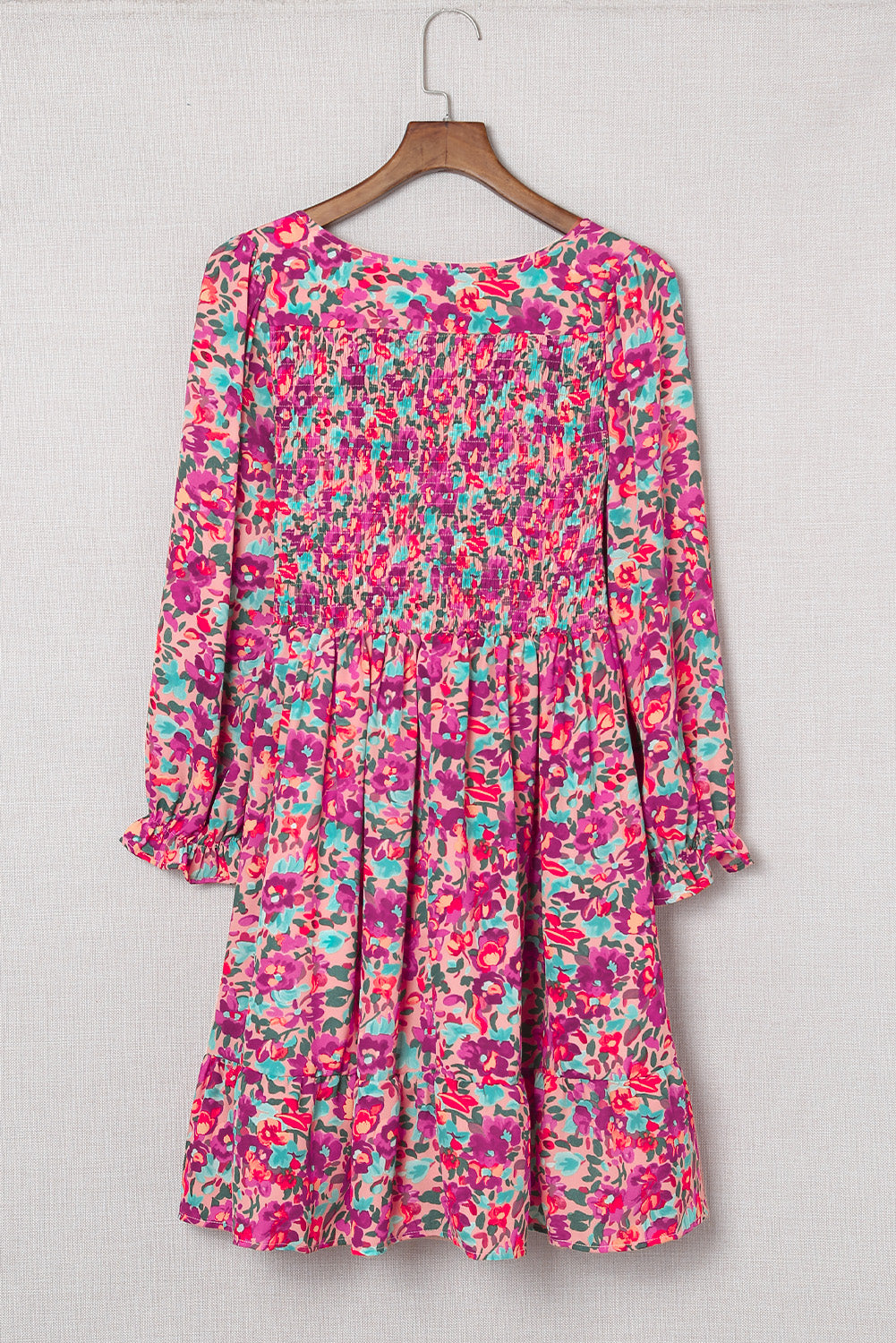 Floral Smocked V-Neck Flounce Sleeve Dress – Trendsi | ClozArt