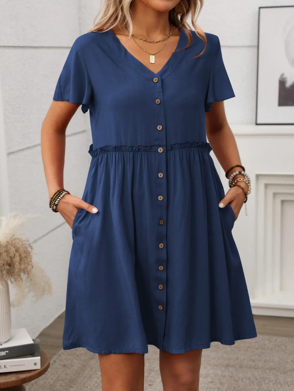 Button Front Flutter Sleeve Dress – Trendsi | ClozArt