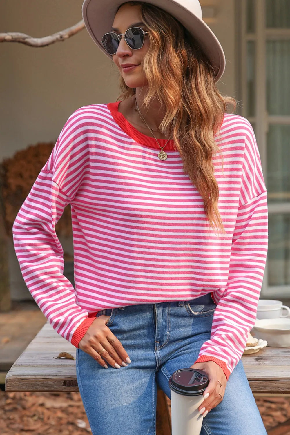 Striped Round Neck Drop Shoulder T-Shirt – Trendsi | ClozArt