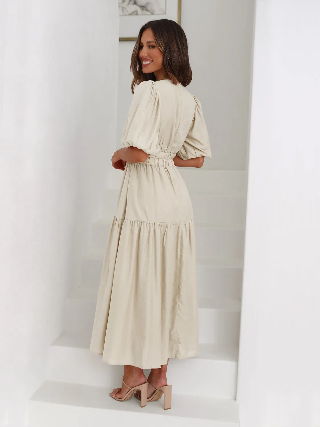 Tiered Surplice Half Sleeve Midi Dress – Trendsi | ClozArt