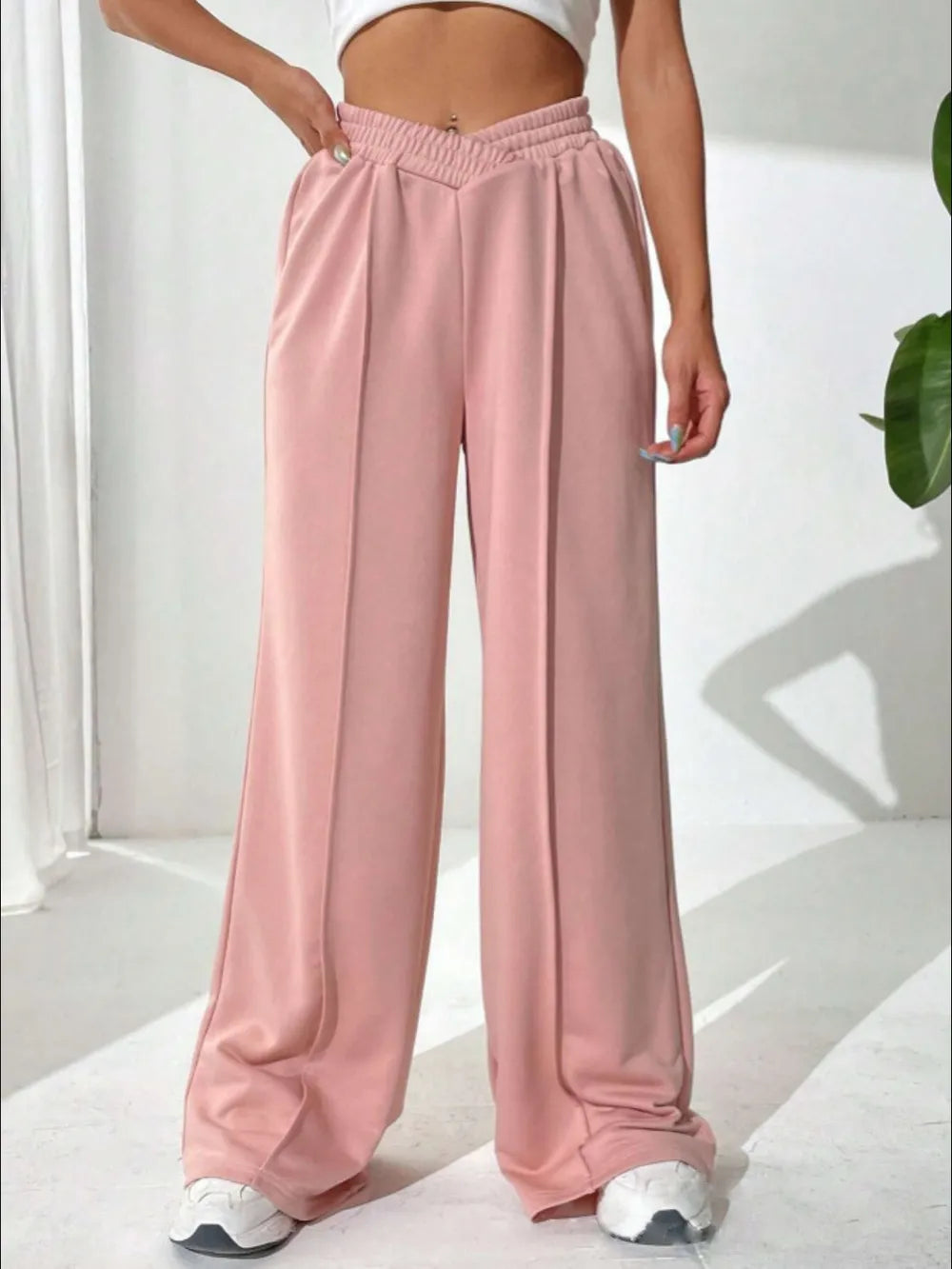 Elastic Waist Wide Leg Pants – Trendsi | ClozArt