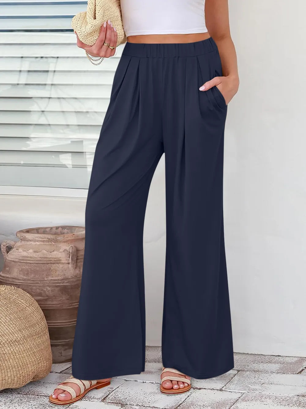 Elastic Waist Wide Leg Pants – Trendsi | ClozArt
