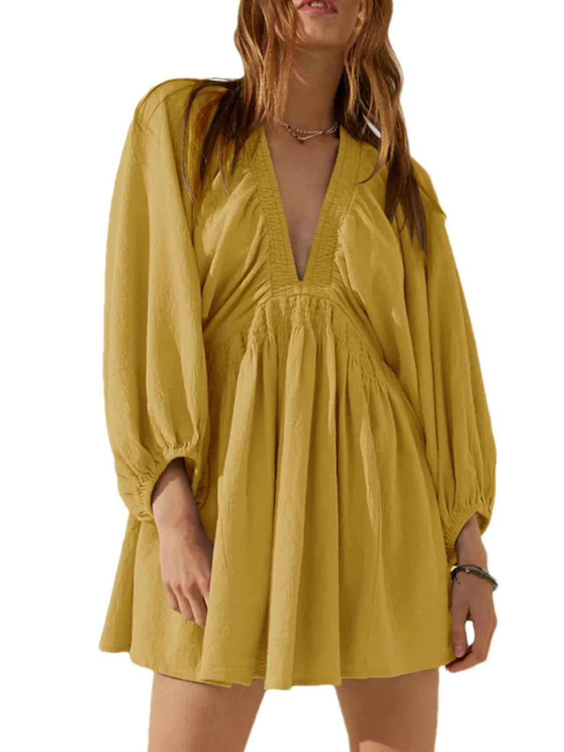 Textured V-Neck Mini Dress – Trendsi | ClozArt