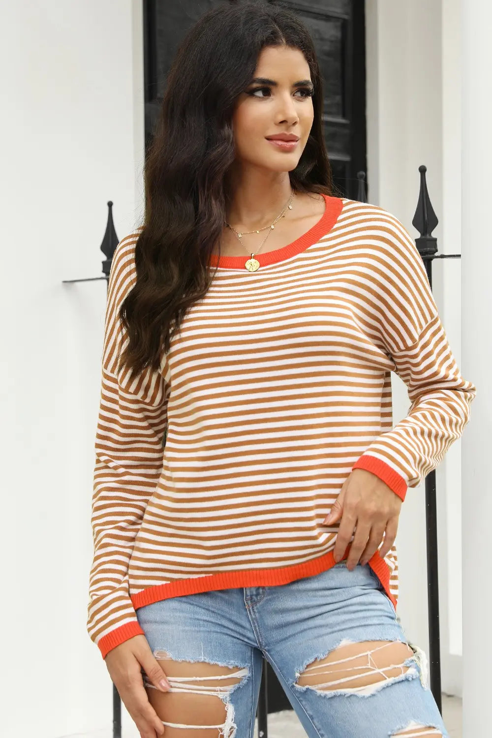 Striped Round Neck Drop Shoulder T-Shirt – Trendsi | ClozArt
