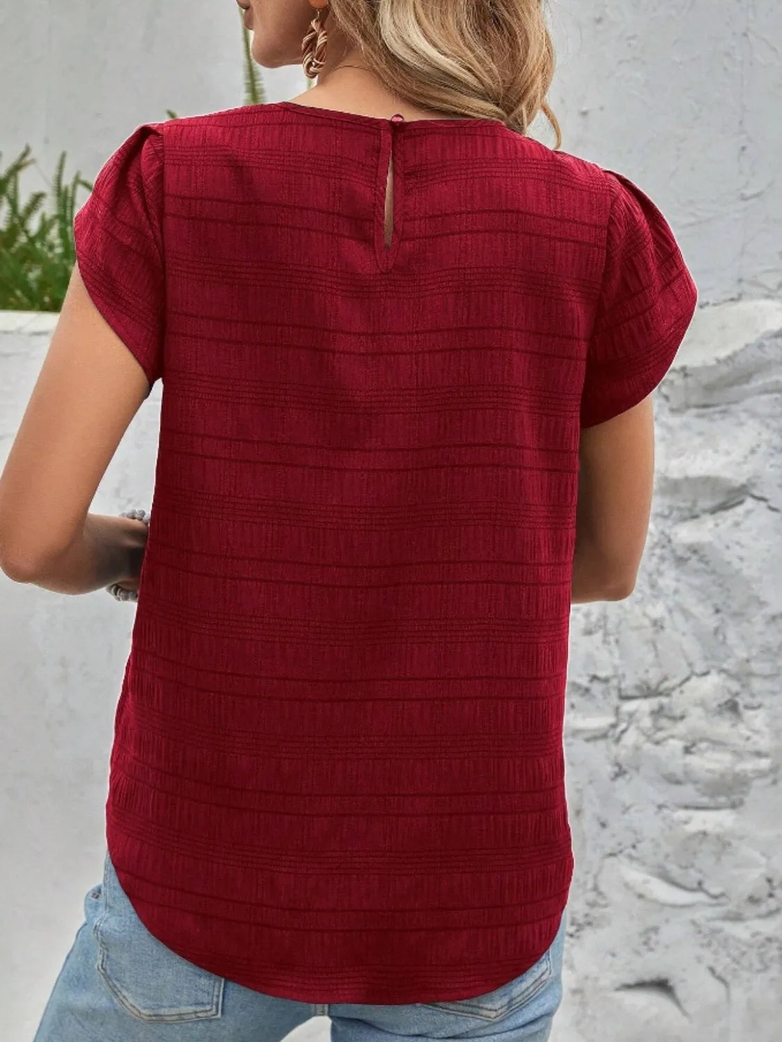 Round Neck Petal Sleeve Top – Trendsi | ClozArt