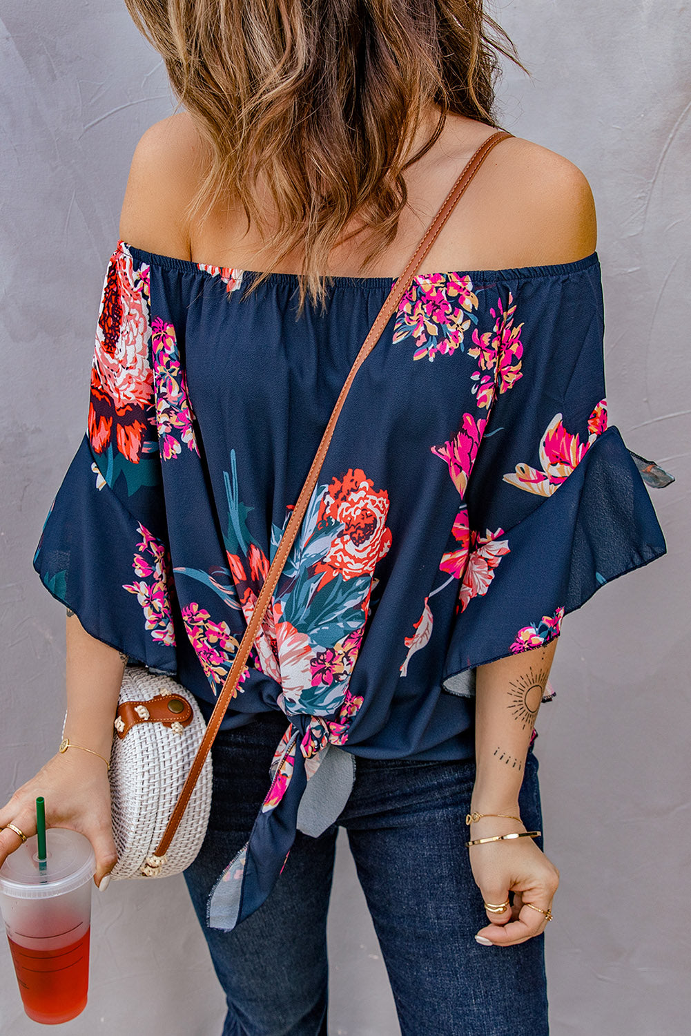 Printed Off-Shoulder Flounce Sleeve Top – Trendsi | ClozArt
