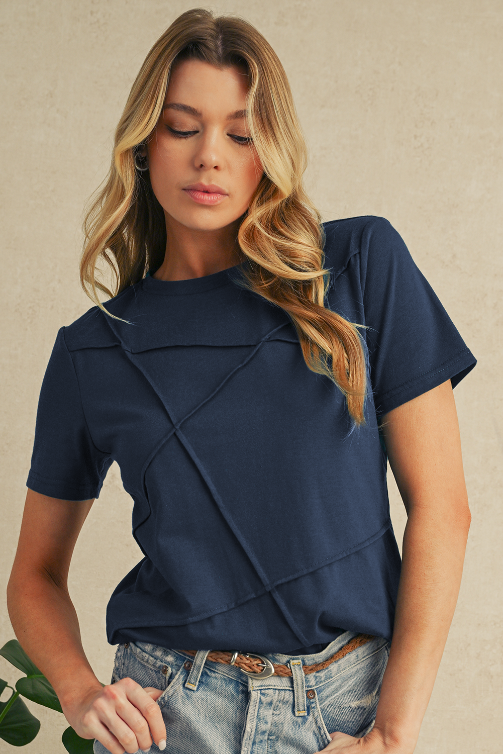 Dirty Blue Solid Color Round Neck T Shirt – Shewin | ClozArt