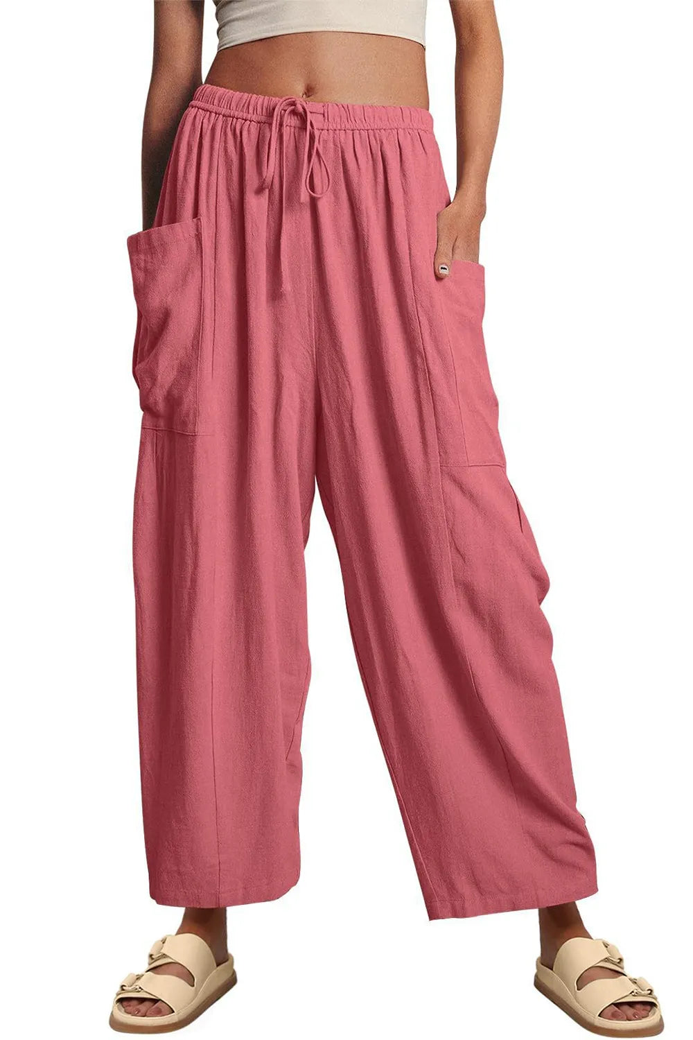 Full Size Pocketed Drawstring Wide Leg Pants – Trendsi | ClozArt