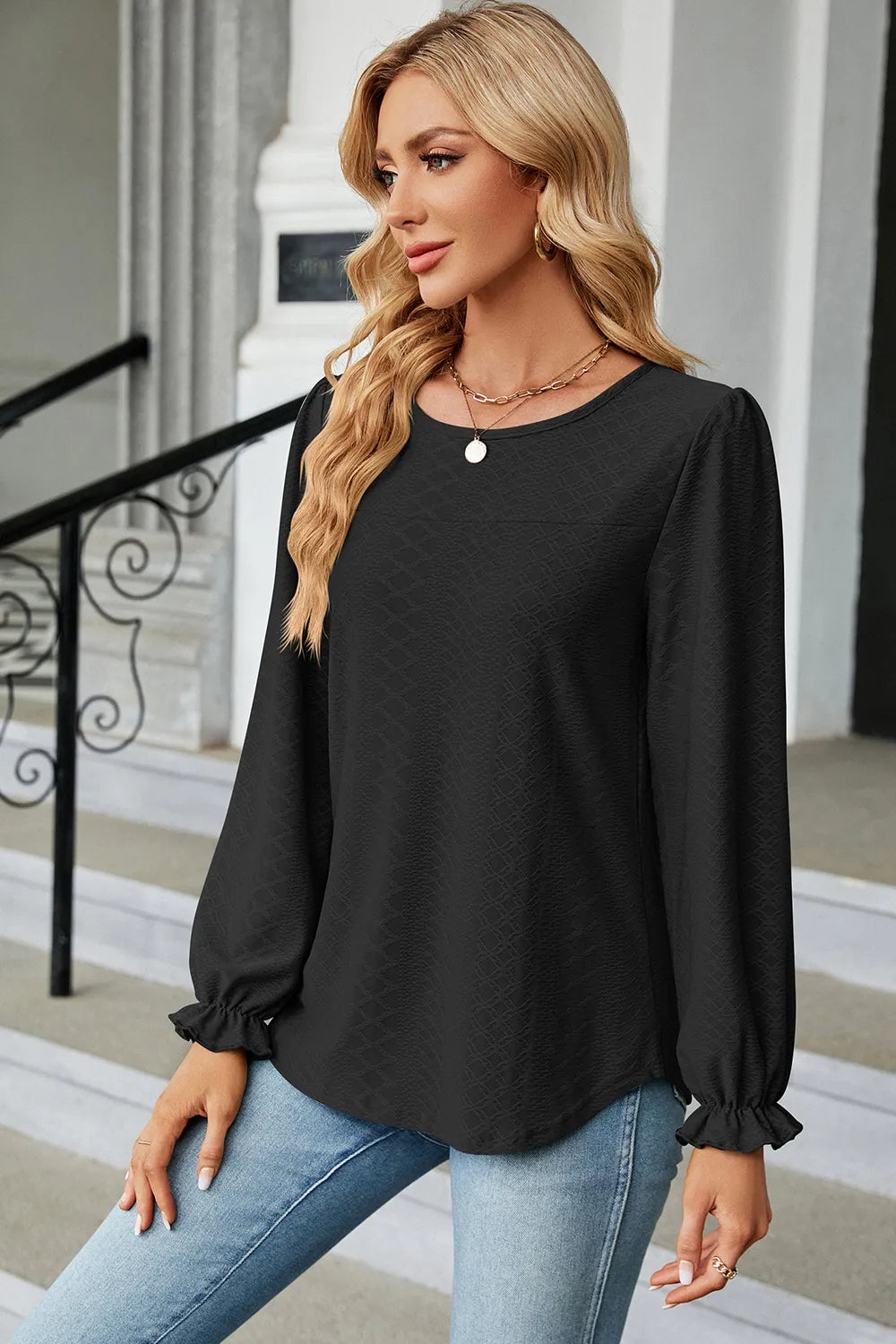 Round Neck Flounce Sleeve T-Shirt – Trendsi | ClozArt