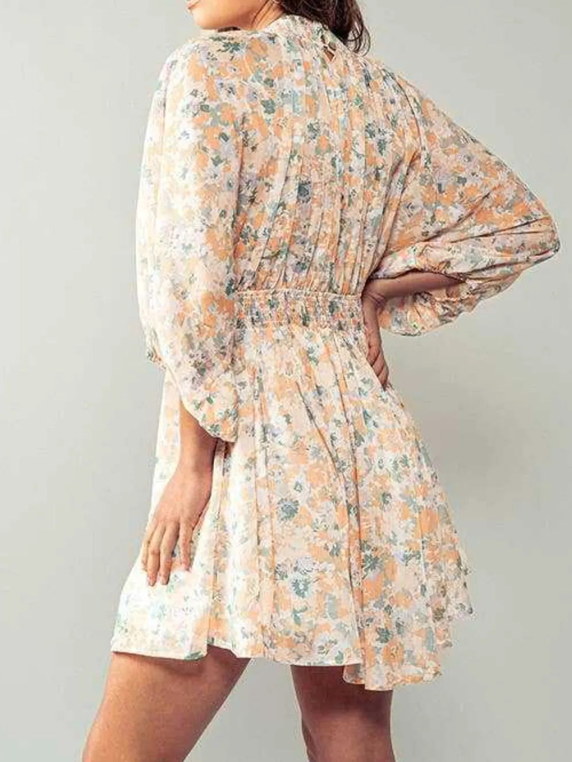 Floral V-Neck Balloon Sleeve Dress – Trendsi | ClozArt