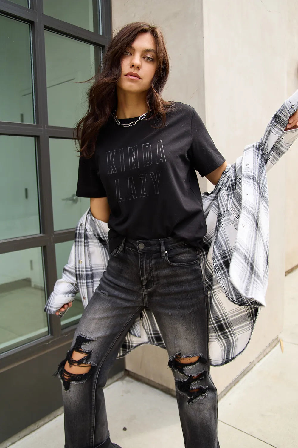 Simply Love Full Size KINDA LAZY Round Neck T-Shirt – Trendsi | ClozArt