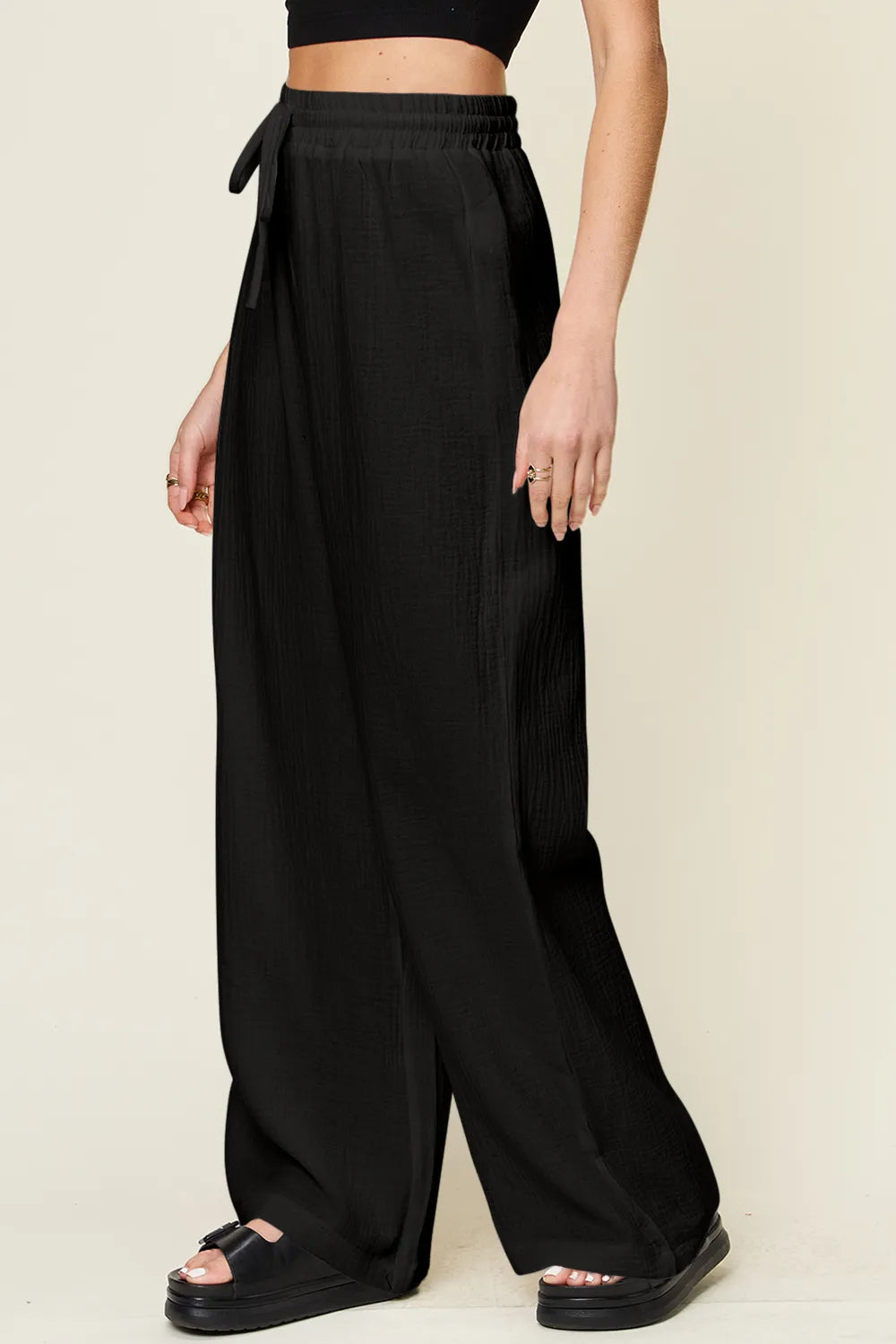 Double Take Full Size Texture Drawstring Wide Leg Pants – Trendsi | ClozArt