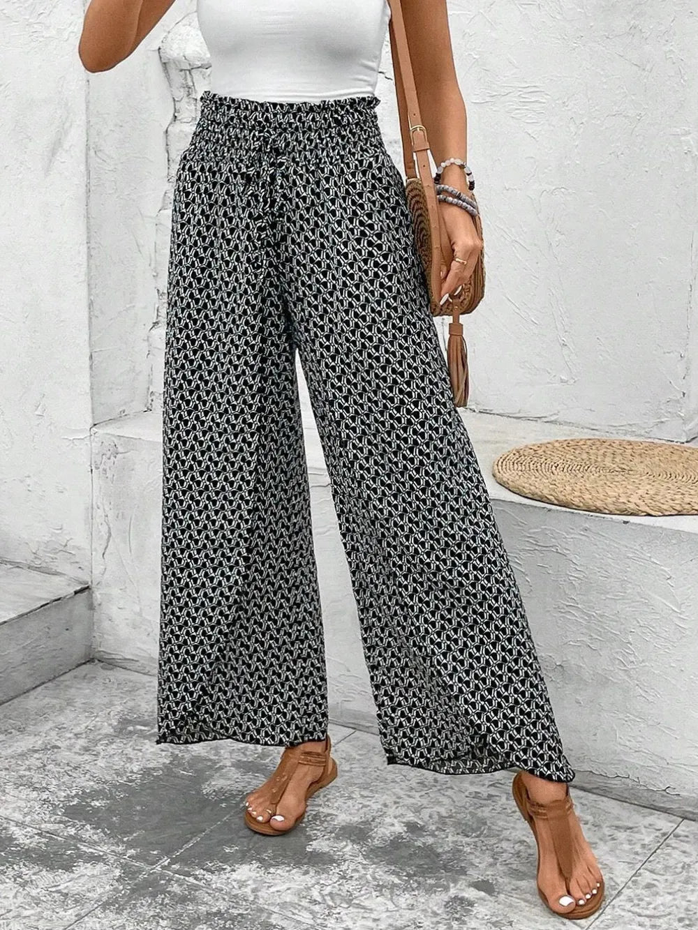 Tied Printed Wide Leg Pants – Trendsi | ClozArt
