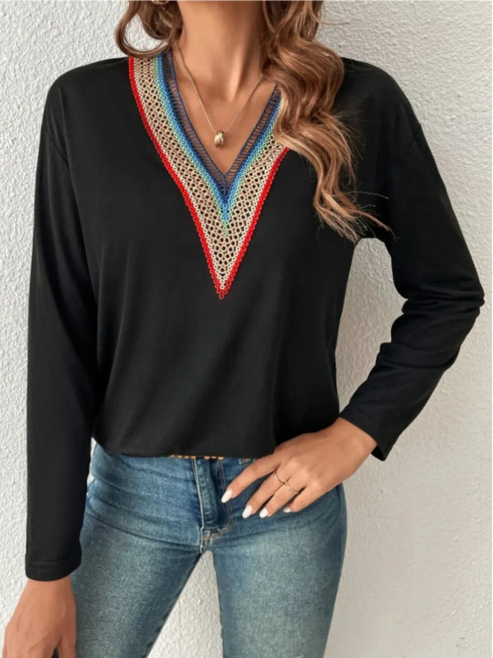V-Neck Long Sleeve T-Shirt – Trendsi | ClozArt