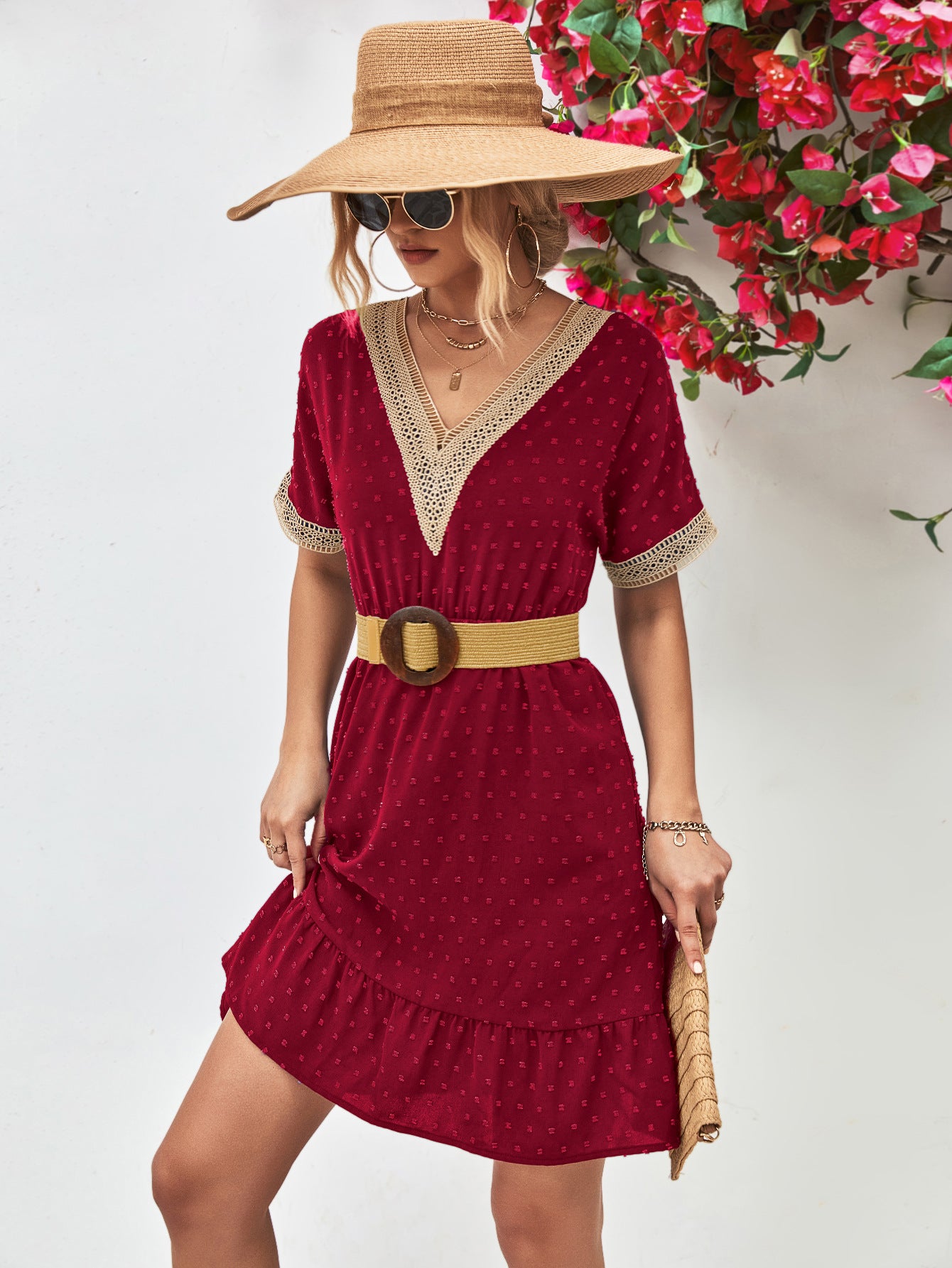 Contrast V-Neck Short Sleeve Mini Dress – Trendsi | ClozArt