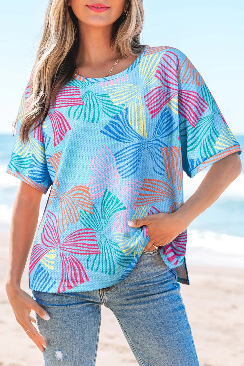 Printed Round Neck Half Sleeve Top – Trendsi | ClozArt