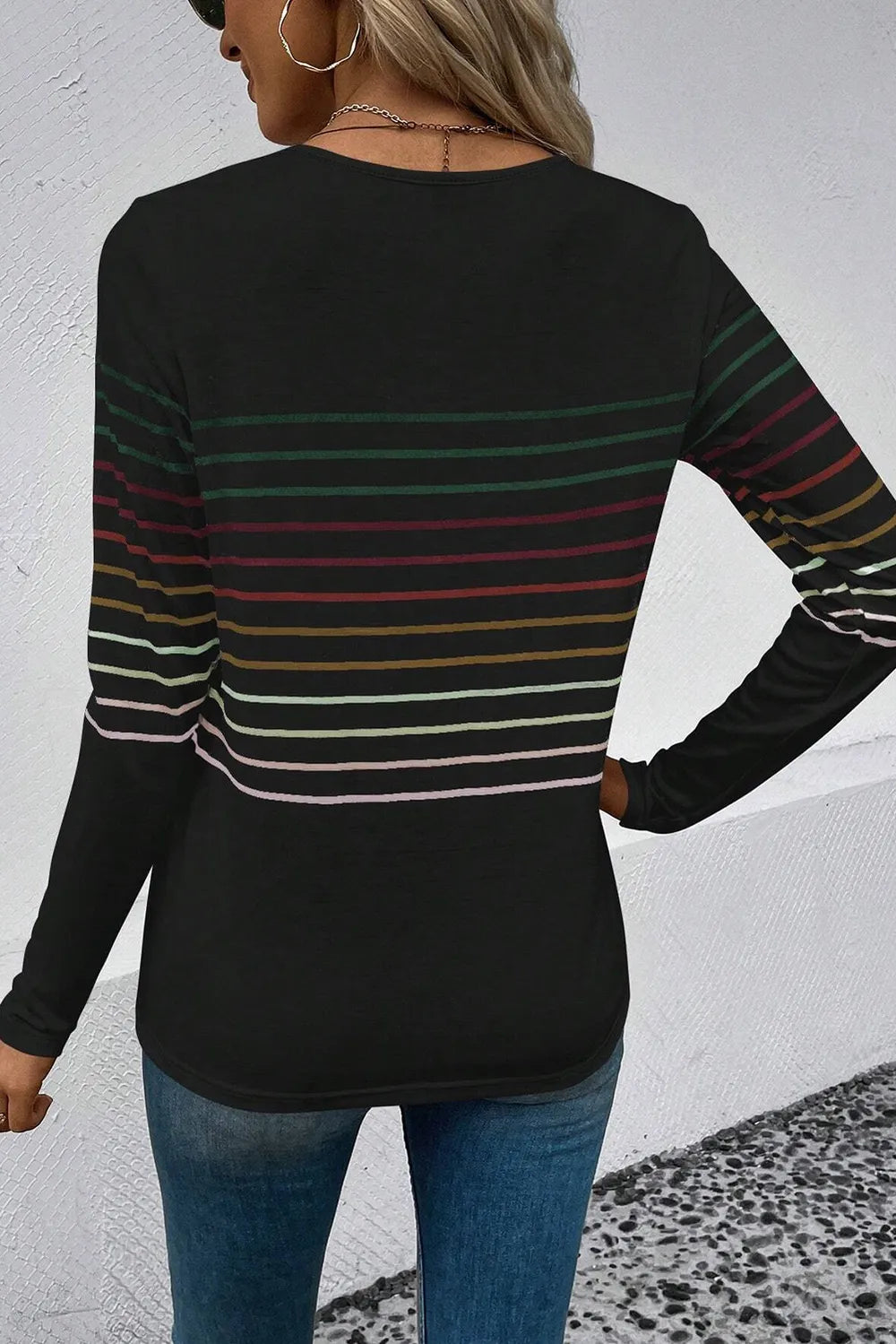 Striped Round Neck Long Sleeve T-Shirt – Trendsi | ClozArt