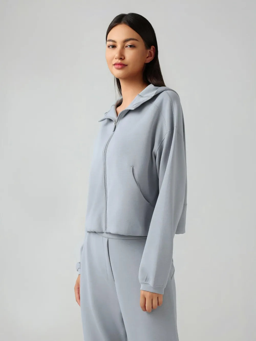Millennia Zip Up Dropped Shouder Active Hooded – Trendsi | ClozArt
