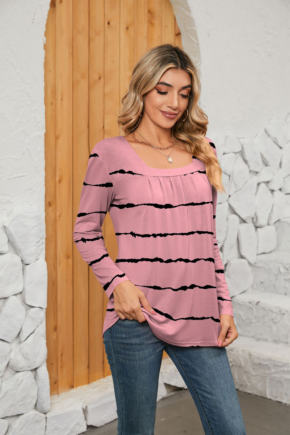 Printed Square Neck Long Sleeve Blouse – Trendsi | ClozArt
