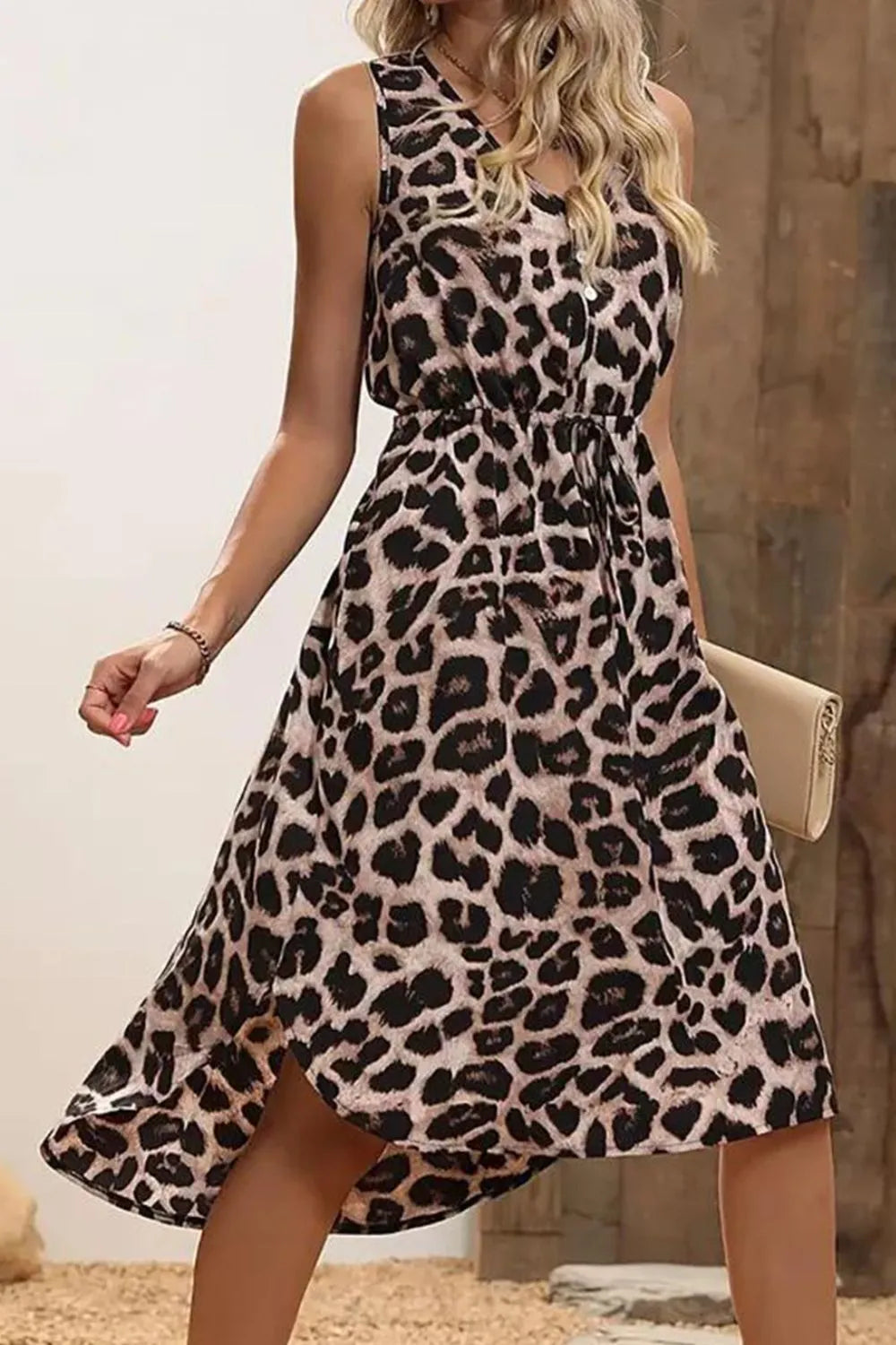 Leopard V-Neck Sleeveless Dress – Trendsi | ClozArt
