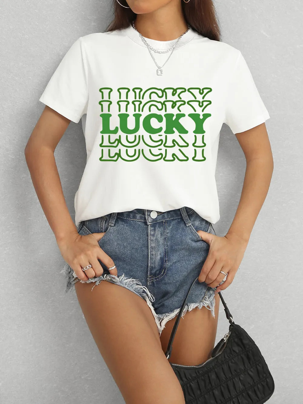 LUCKY Round Neck Short Sleeve T-Shirt – Trendsi | ClozArt
