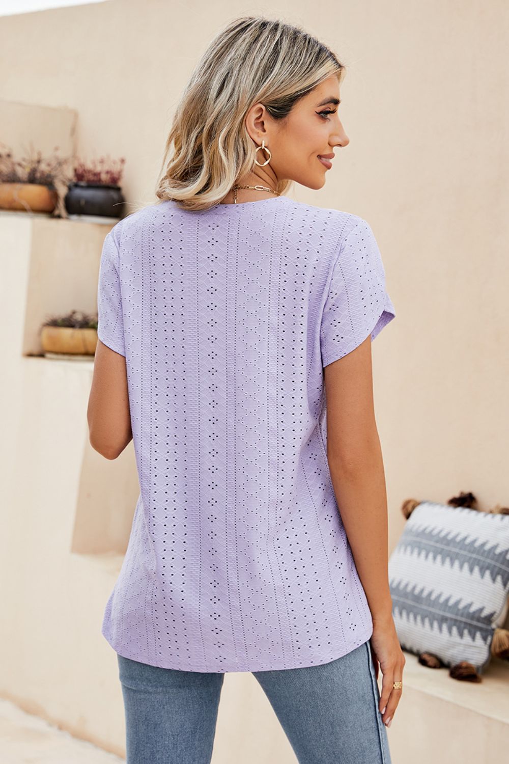 Eyelet Petal Sleeve V-Neck Knit Top – Trendsi | ClozArt