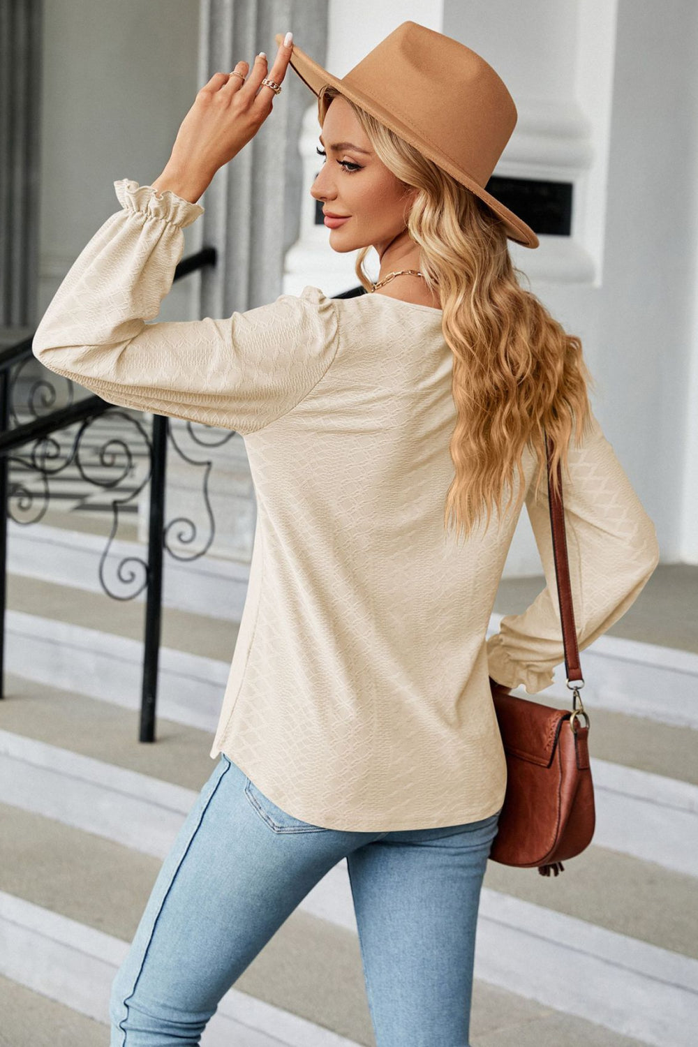 Round Neck Flounce Sleeve Blouse – Trendsi | ClozArt