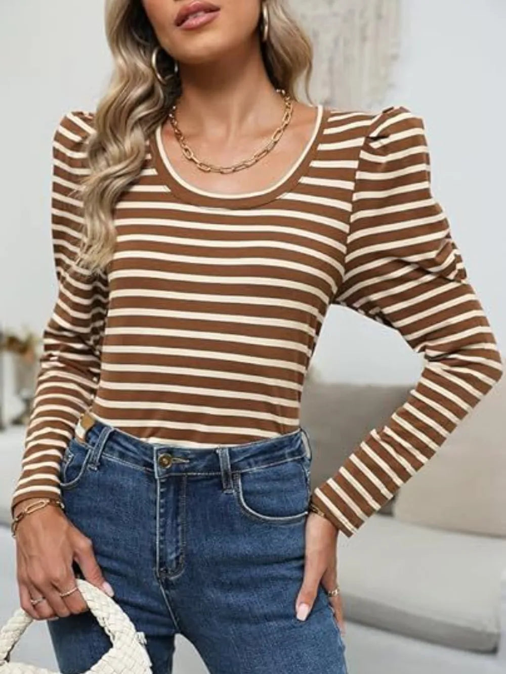 Striped Round Neck Long Sleeve T-Shirt – Trendsi | ClozArt