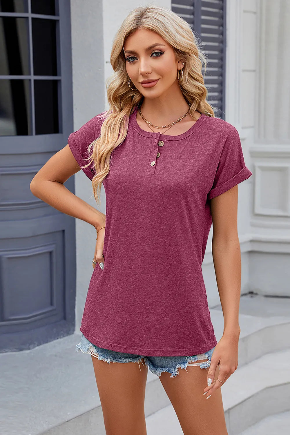 Round Neck Rolled Short Sleeve T-Shirt – Trendsi | ClozArt