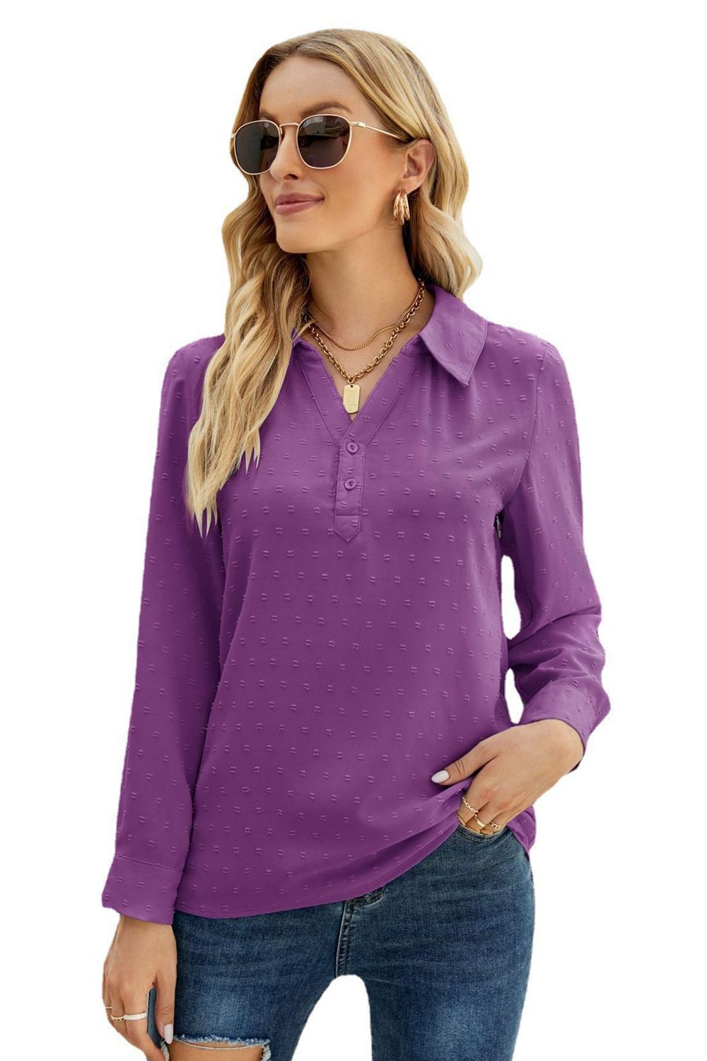 Swiss Dot Johnny Collar Blouse – Trendsi | ClozArt