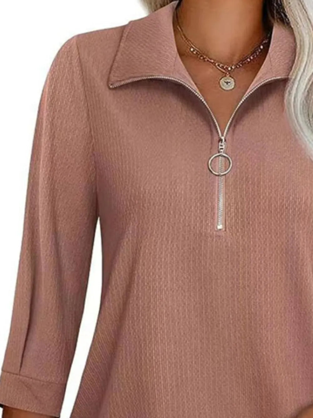 Half Zip Collared Neck Three-Quarter Sleeve T-Shirt – Trendsi | ClozArt