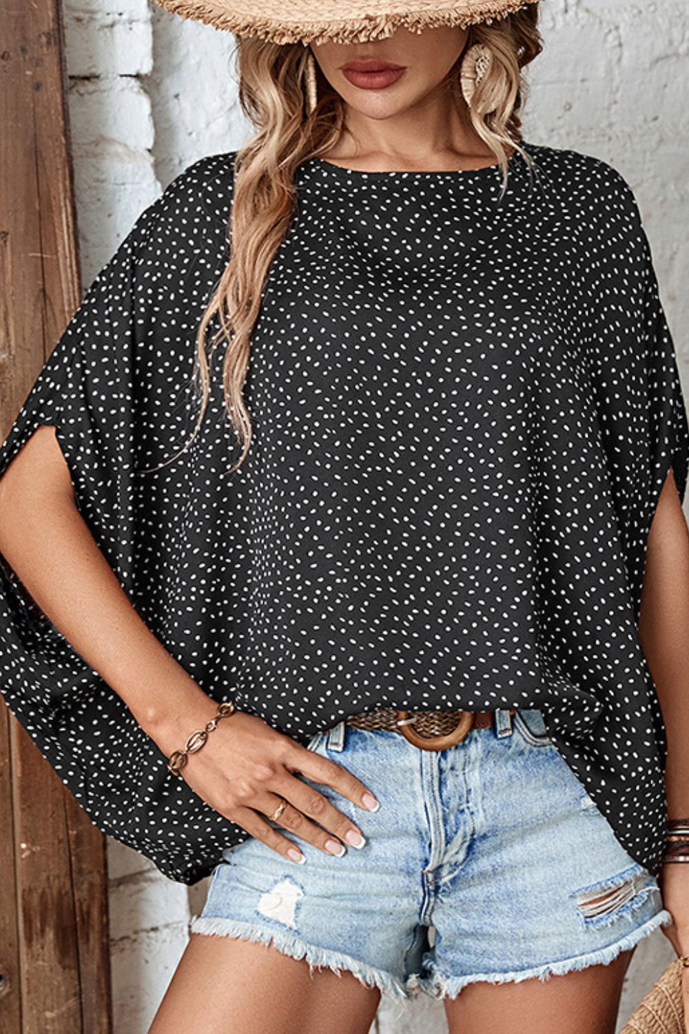 Perfee Printed Dolman Sleeve Round Neck Blouse – Trendsi | ClozArt