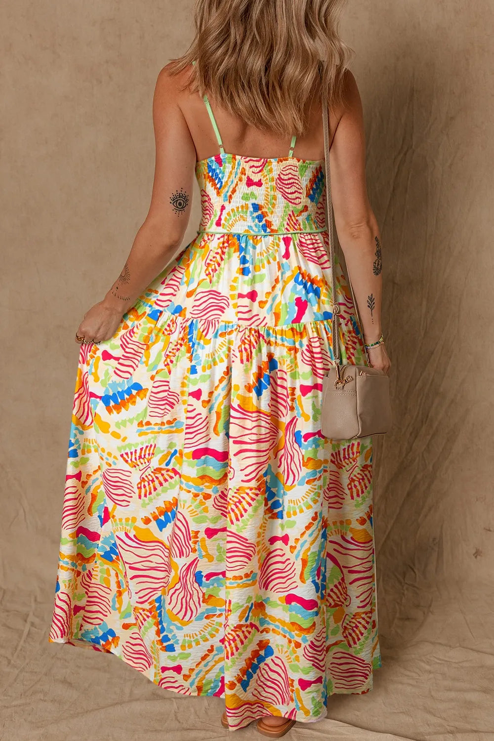 Abstract Print Spaghetti Strap Piping Detail Maxi Dress – Trendsi | ClozArt